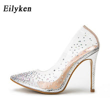 Load image into Gallery viewer, Eilyken Fashion Rhinestones PVC Transparent Pumps Stilettos High Heels Point Toes Womens Party Golden Wedding High heels shoes