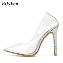 Load image into Gallery viewer, Eilyken Fashion Rhinestones PVC Transparent Pumps Stilettos High Heels Point Toes Womens Party Golden Wedding High heels shoes