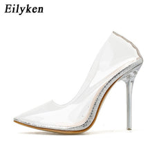 Load image into Gallery viewer, Eilyken Fashion Rhinestones PVC Transparent Pumps Stilettos High Heels Point Toes Womens Party Golden Wedding High heels shoes